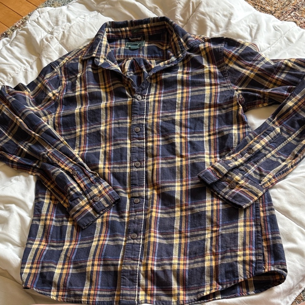Bixby Nomad Men's Navy and Yellow Plaid Long-Sleeve Button-Down Shirt - Size M